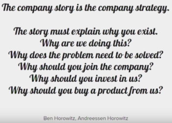 the company story is the company strategy. the story must explain why you exist. Thy are we doing this? why does the problem need to be solved